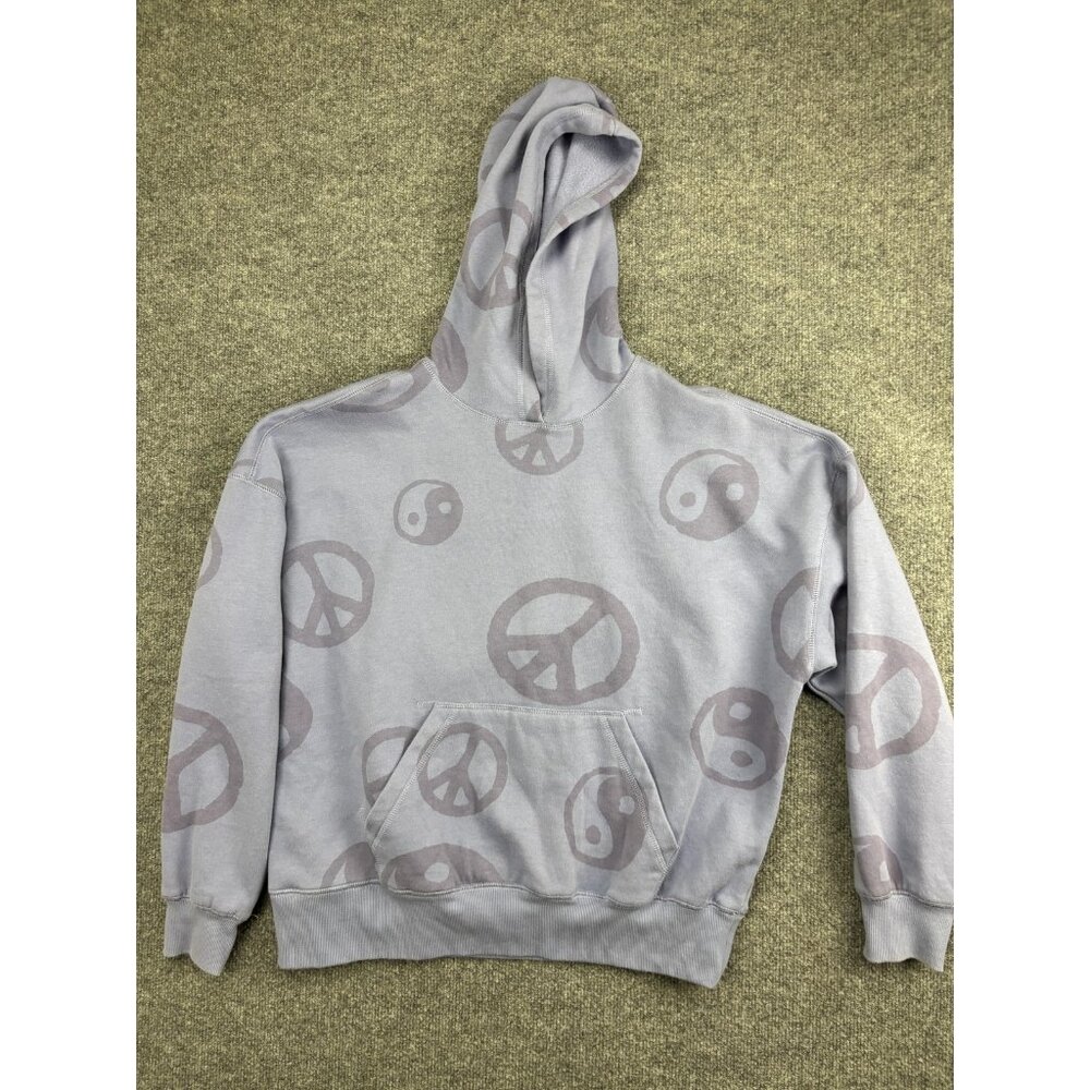 PacSun Hoodie Mens Medium Purple Peace Yin Yang Allover Print‎ Pullover Fleece